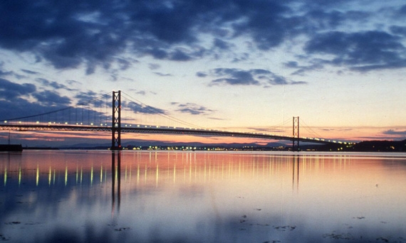 Forth Bridges across the Firth River at sunset